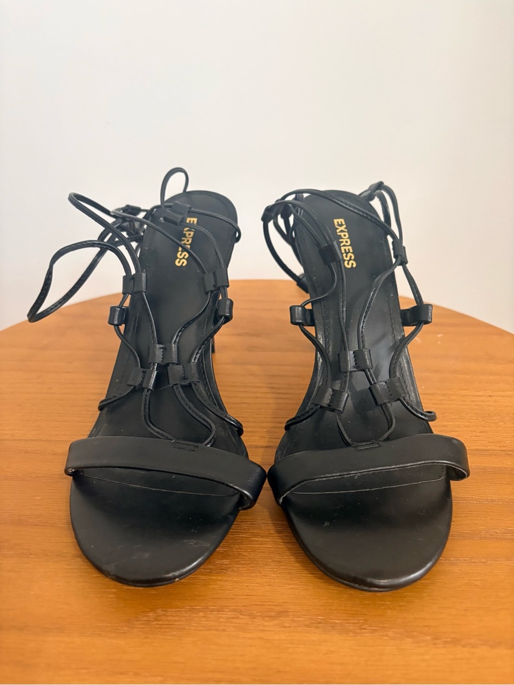 Express Black Strappy Lace-Up Heels